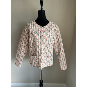 JASPER Ditsy Floral Quilted Long Sleeve Lightweight Jacket in White Size M